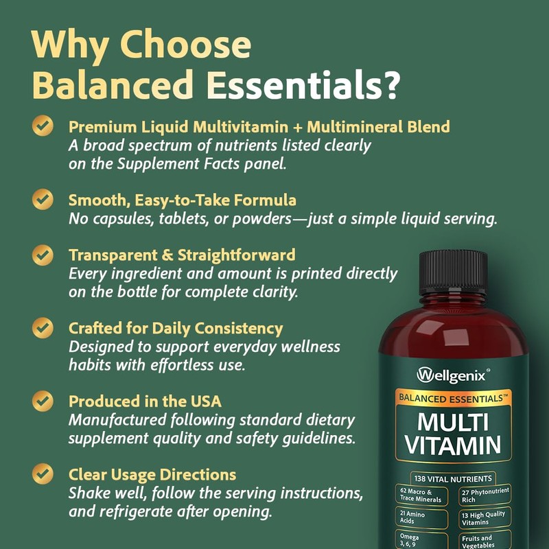 Wellgenix Balanced Essentials Liquid Nutritional Supplement, 32 Ounces - Very