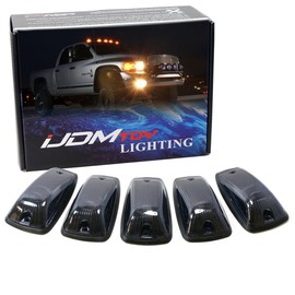 iJDMTOY Smoked Lens Amber LED Cab Roof Marker Running Lamps Compatible With Truck 4x4 SUV, 5-Piece Aerodynamic Low Profile Roof Running Light Set