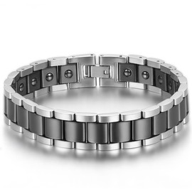 JewelryWe Jewellery, Men's Magnetic Bracelet, Stainless Steel, Ceramic, Fashionable Rectangle Link Magnetic Bracelet, Bangle 3, Stainless Steel