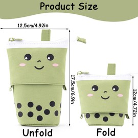 YeahBoom Pencil Case Zip, 2-in-1 Pencil Case and Pen Holder, Pencil Case Girls, Stand Pencil Holder, Telescopic Pencil Case, Pen Holder for Teenagers, Students, Matcha, cartoonish