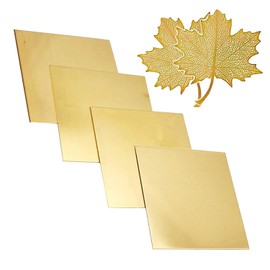 tintoke Pack of 4 Brass Sheets, Size 50 x 50 mm, Thickness 0.5 mm, Brass Sheet 0.5 mm, Brass Sheet Thick, Brass Sheet Plates, Brass Plate Suitable for Manufacturing, Cut to Desired Size on One Side
