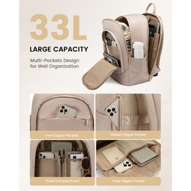 LOVEVOOK Laptop Backpack for Women, Carry On Computer Backpack, 17.3 Inch Work Backpack Purse, Business Bag with Laptop Compartment for Nurse, Teacher, Nude