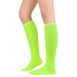 Century Star Women's Knee High Socks Athletic Thin Stripes Tube Socks High Stockings Outdoor Sport Socks 1 Pack Neon Green One Size