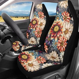 TOADDMOS Dahlia Flowers Blossom Car Seat Covers for Front Seats Ethnic Style Bucket Seat Covers Universal Fit for SUV Truck Sedan Front Seat Protector,2 Piece Set