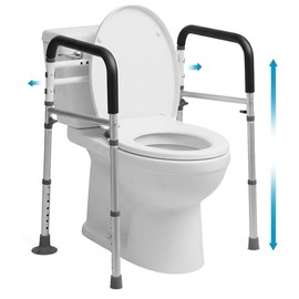 Toilet Safety Rails with Handles – Adjustable Toilet Safety Frame for Seniors, Handicap & Disabled, Toilet Assistance for Elderly, Heavy-Duty Anti-Slip Support - Fits All Toilets (Black)