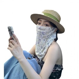 Outdoor Sports UV Protection Face Mask - Golf, Cycling, Running | Free Size, White Flower Mask 50ea