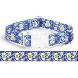 Serijoars Girl Dog Collars with Daisy Patterns, Cute Dog Collar for Female Dogs, Adjustable Soft Durable Pet Collars for XS Small Medium Large Dogs (Dark Blue, Small)