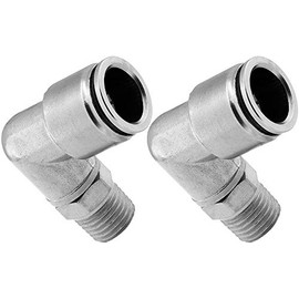 Vixen Air 1/4" NPT Male to Push to Connect (PTC) for 1/2" OD Hose Swivel Elbow - Bundle of Two Fittings VXA2421-2