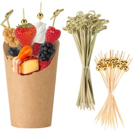 Eco-Friendly Charcuterie Kraft Paper Food Cups - Biodegradable Disposable Scoop Containers for Fries, Snacks, Desserts - Compostable Restaurant Supplies (Brown, 14 oz)