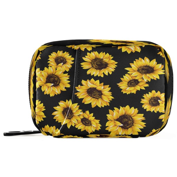 Floral Flowers Sunflowers Pill Organizer Case 7 Day Travel Pill Box with Zipper Portable Weekly Vitamin Medicine Supplement Holder Pouch Bag