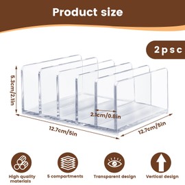 LELE LIFE Acrylic Mail Organizer for Desk, 5 Compartments Thick Clear Mail Holder Letter Sorter Countertop, Modern Office Home Desk Organizer for Envelope Fill Bill (2Pcs)