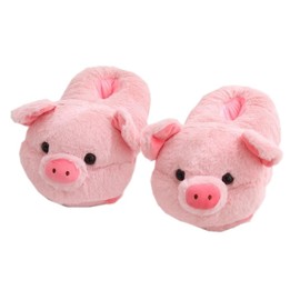 LANFIRE Animal slippers hamster slippers pig slippers duck and sheep shoes winter home warm anti - skid cotton slippers (Pig Pink)