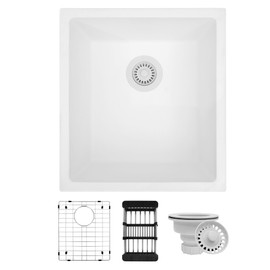 MONSINTA Bar Sink, Bar Sink Undermount, 17" x 19" White Bar Sink, Small Kitche Sink With Accessories, Granite Sink, White Kitchen Sink