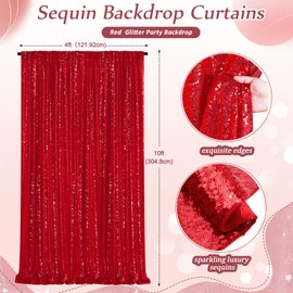 Red Backdrop 4ftx10ft Glitter Fabric Photography Background Curtain for Wedding Ceremony