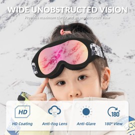 Qunature Kids Ski Goggles OTG Snow Goggles Anti-Fog Spherical Dual Lens UV400 Panda Design for Boys & Girls Junior 6-14 Ski Glasses Snowboard Goggles Skiing Skating Snowmobiles