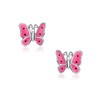 Tiny Dainty Pink Enamel Garden Butterfly Shaped Stud Earrings For
