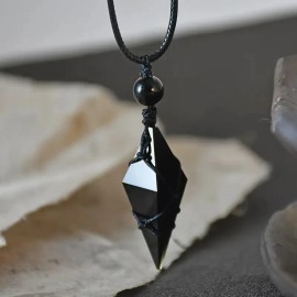 Unbranded Natural Black Obsidian Rhombus Dangle Pendent Healing Reiki Men Women Necklace