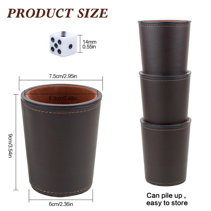 Gesserit Felt Lined PU Leather Dice Cups Set, 6 Quiet