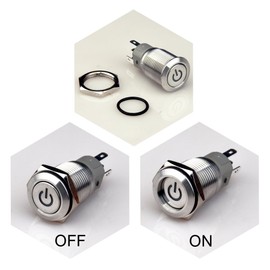Ulincos Latching Push Button Switch U16F5 1NO1NC SPDT ON/Off Silver Stainless Steel Shell with Blue Power Symbol LED Suitable for 16mm 5/8" Mounting Hole (Blue)