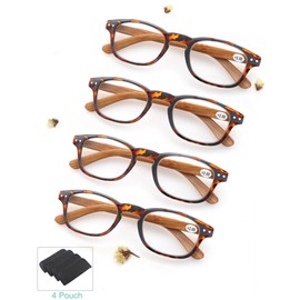 MODFANS 4 Pack Reading Glasses 3.5 Fashion Wood-Look Spring Hinges Stylish Readers Men Women Demi