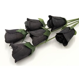 6 Black Half Open Bud Wooden Roses for Crafts Custom Bouquets and Other Projects. 16 Colors to Choose from.
