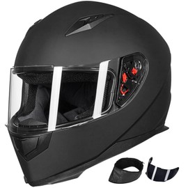 ILM Full Face Motorcycle Street Bike Helmet with Removable Winter Neck Scarf + 2 Visors DOT Model ILM-313 (S, Matte Black)