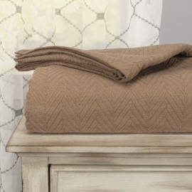 SUPERIOR 100% Cotton Thermal Blanket - All-Season Oversized Throw, Woven Blanket with Herringbone Weave Pattern, Taupe, Twin Size