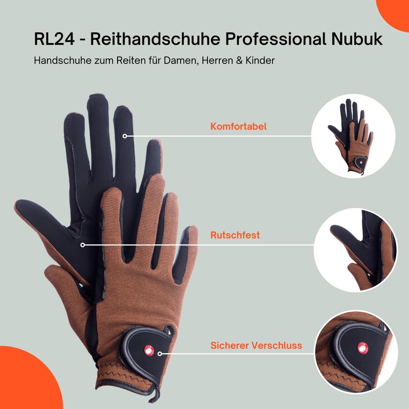 HKM by Reiterladen24 Professional Riding Gloves, Nubuck Imitation Leather, m