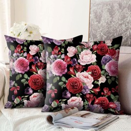 Hoisy Floral Cushion Covers 45cm x 45cm Furry Cushion Covers 18X18 Square Decorative Throw Pillow Cover For Sofa Living Room Bedroom