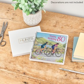 Hunts England - Boxed Cycling Fun 80th Birthday Card - Milo's - Age 80 Cyclist Female Birthday Card - For 80 Year Old Bike Fan - Age Eighty - For Her - In Keepsake Box