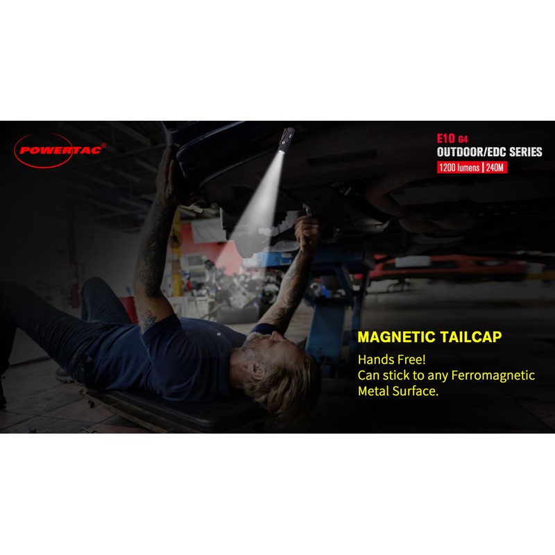 PowerTac E10R-G4: E10-G4 Magnetic Charging EDC- Magnetic Tailcap, Black