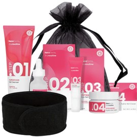 5-Piece Superfood Skincare Gift Set Bundle – Cleanser, Serum, Eye Cream, Hyaluronic Gel Cream & Spa Headband – Glowing Skin Care Kit & Pamper Gift for Women