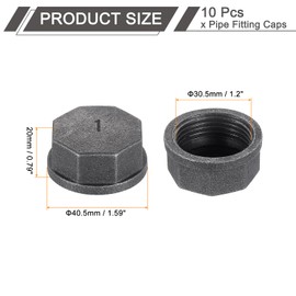 sourcing map 2 Pcs 1" Pipe Fitting Caps, Octagon Head Steel Threaded Pipe Fitting End Cap for Plumbing Water Line Decor Furniture, Black