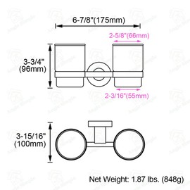 Double Toothbrush Holder, Angle Simple SUS304 Stainless Steel Wall Mounted Glass Tumbler Holder with Frosted Glass Cup Toothpaste Razor Organizer Bathroom Storage, Brushed Nickel