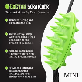 Cactus Scratcher 2-Hand Mini Back Scratcher - 2-Sided Back Scratching Tool for Hard-to-Reach Area, Durable 45" Strap w/Ball Handles for Towel Like Operation, Universal Gifts for Men and Women, Green