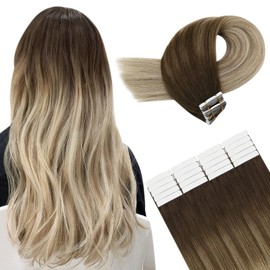 YoungSee Tape in Hair Extensions Human Hair 12inch Balayage Hair Extensions Tape in Human Hair for Short Hair Dark Brown to #16 with #60 Blonde Seamless Tape in Hair Extensions for Women 20pcs 30g