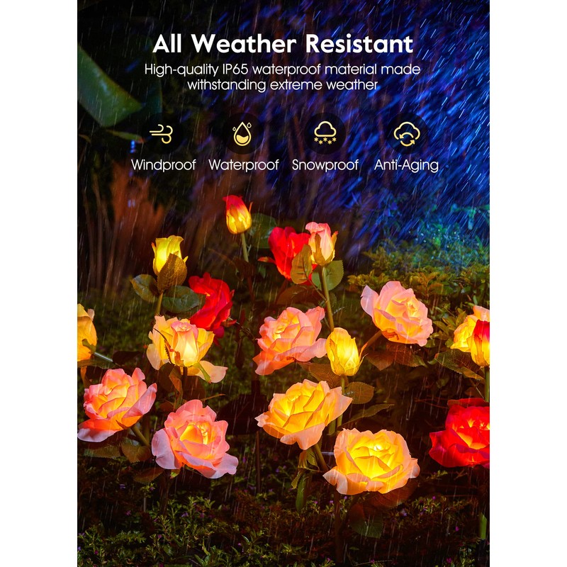 Brightown Outdoor Solar Garden Lights - 4 Pack LED Flower