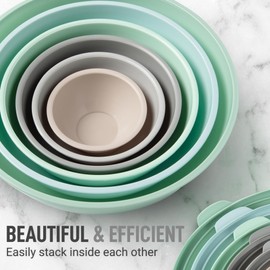 Zulay Kitchen 12 Piece Plastic Mixing Bowls with Lids Set - Colorful Mixing Bowl Set for Kitchen - Nesting Bowls with Lids Set - Microwave and Freezer Safe (Mint Ombre)