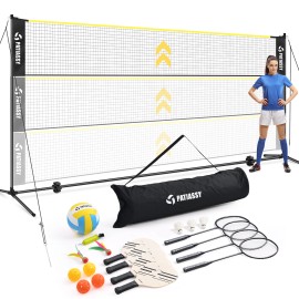 Patiassy 5.1-7.4ft Outdoor Pickleball Volleyball Badminton Net Set 17ft Adjustable Height