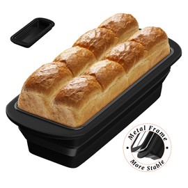 EDENCOMERS Foldable Silicone Bread and Loaf Pan with Metal Reinforced Rim Support - Nonstick Silicone Baking Mold for Homemade Loaf, Bread and Meatloaf - (9"x4"x2.5", Black, 1 Piece)