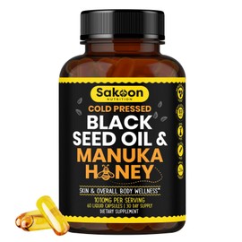 Sakoon nutrition Cold Pressed Black Seed Oil Capsules with Manuka Honey | Vegan Capsule | High Potency 2%+ Thymoquinone | Made in USA | 60 Count