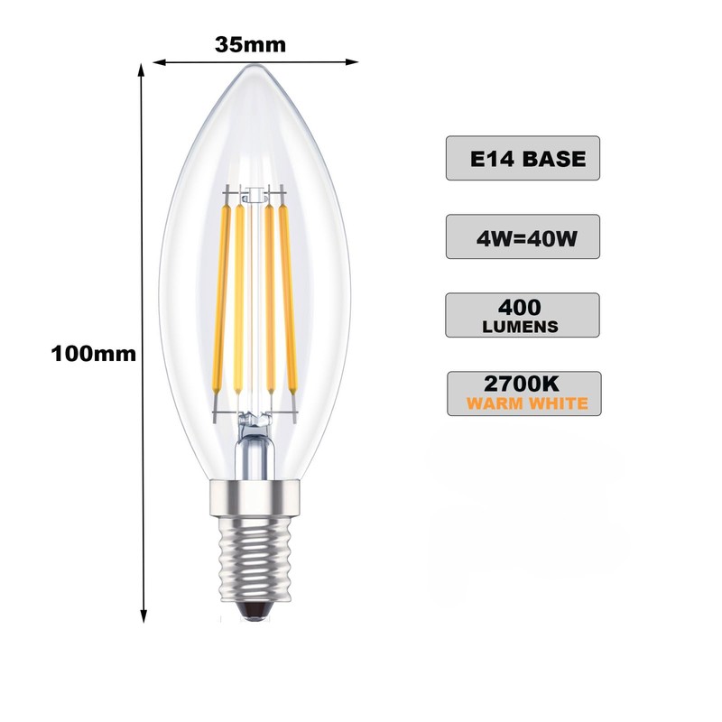 Huoqilin Huoqilin E14 Led Warmweiss Lampe,Kerzenform birne,Warmwei?(2700K), 4W Ersetzt 40W