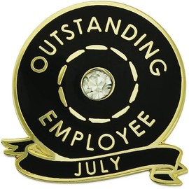 PinMart July Outstanding Employee of The Month Lapel Pin – Gold Plated Enamel Employee Performance Reward Pin – Excellence Recognition & Appreciation – 1 Piece