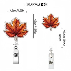 Fall Maple Leaves Badge Reel Retractable Nurse Badge Reels with Swivel Alligator Clip Glitter Acrylic Id Badge Holder Autumn Badge Clip for Doctor Teacher Office Employee