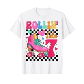 Rolling Into 7 Years Old Roller Skating Girl 7th Birthday T-Shirt