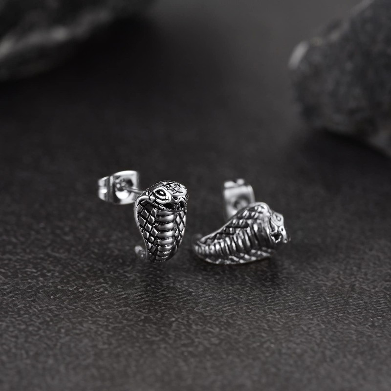 Cobra Stud Earrings for Women Silver Tiny Ear Studs Stainless