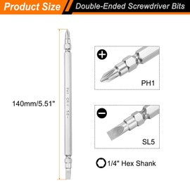 sourcing map SL5.0 / PH1 Double-Ended Screwdriver Bits 1/4" Hex Shank 5.51" Length CR-V Steel Phillips and Slotted Flat Head Drill Bit for Furniture Assembly Machine Repair