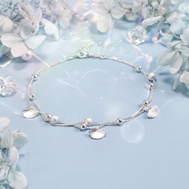 VGWON Women's 925 Silver Anklet with Double Layer Star Beads, Simple and Elegant Niche Design for Women and Girls, Stainless Steel