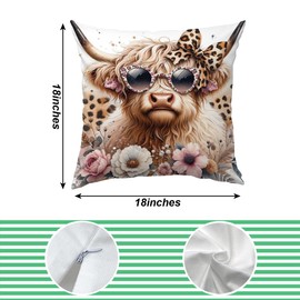 Baby Highland Cow Pillow Covers Cow Pillows Bow Decorative Throw Pillows Cow Decor for Bedroom Highland Cow Bedding Soft Flannel Fluffy Couch Pillow Covers for Home Sofa Leopard Bedroom Office