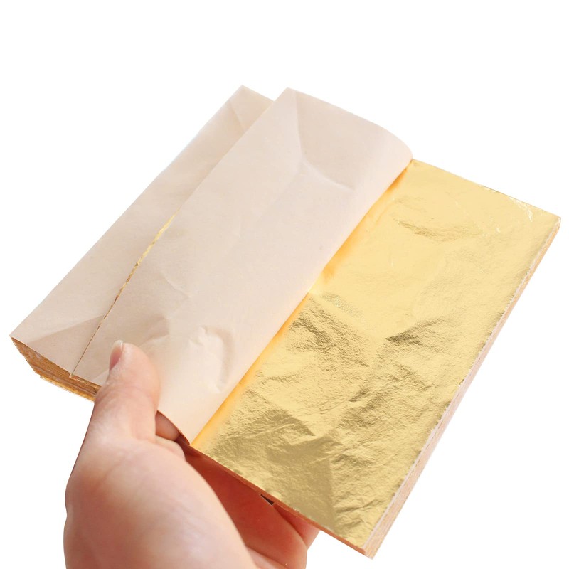 VGSEBA Gold Leaf Sheets-100pcs Gold Foil Leaf 14x14cm for Gilding,